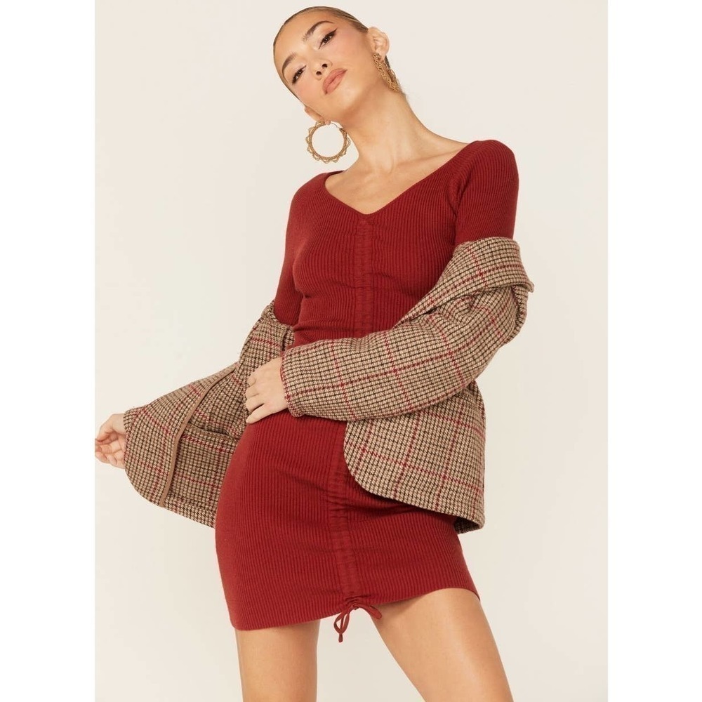 Lush Sweater Dress Long Sleeve Cinnamon Small - Picture 7 of 10